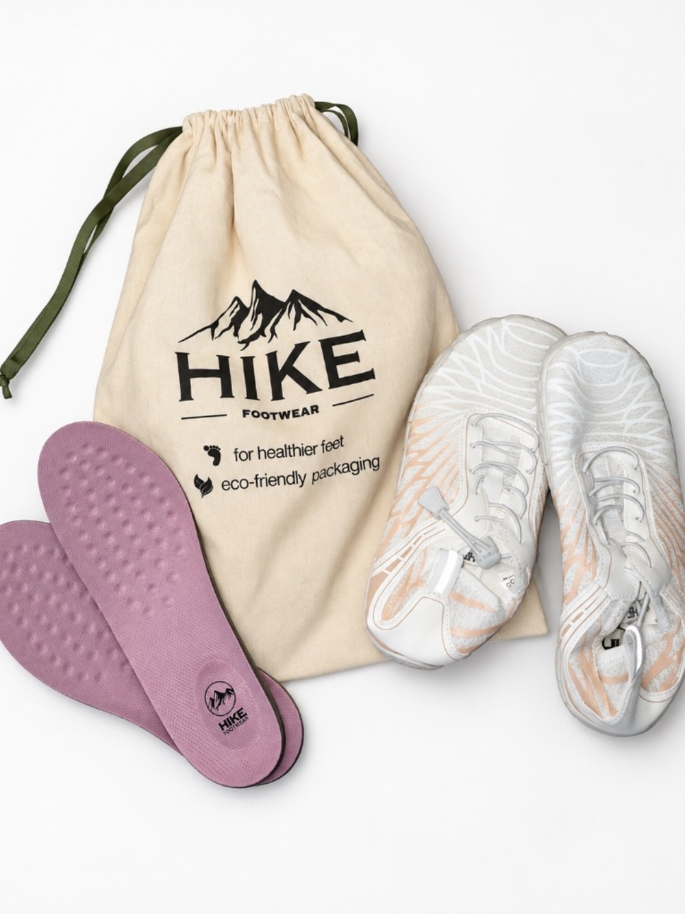 HIKE Footwear White Peach Barefoot Shoes New Unworn + Extra Insoles & Bag